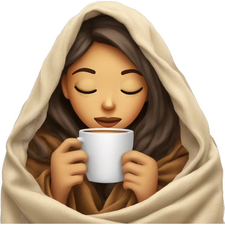 girl inside a blanket sipping coffee eyes closed emoji