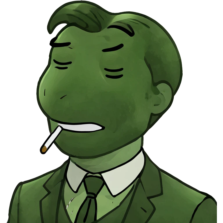 Rick Astley with straight face but with front teeth out and the picture is from the era of the 1920s-1930s or 40s and his eyes are closed (he might be sleeping) with ink coming out of his eyes emoji