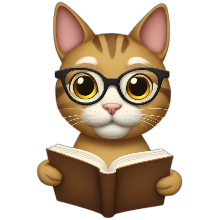 Cat reading a book with reading glasses on emoji