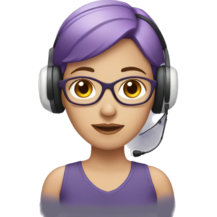 White Woman with short, purple hair wearing ear defenders  emoji