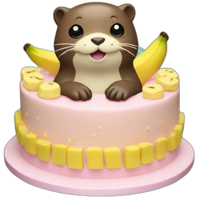 cute otter made up in pikachu in a cake of banana emoji