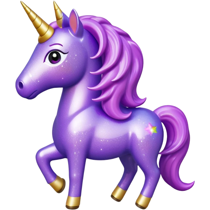purple gliter unicorn toy facing camera emoji