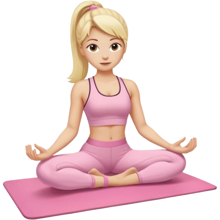 A blonde white Pilates girl in light pink clothes with fitness mat emoji