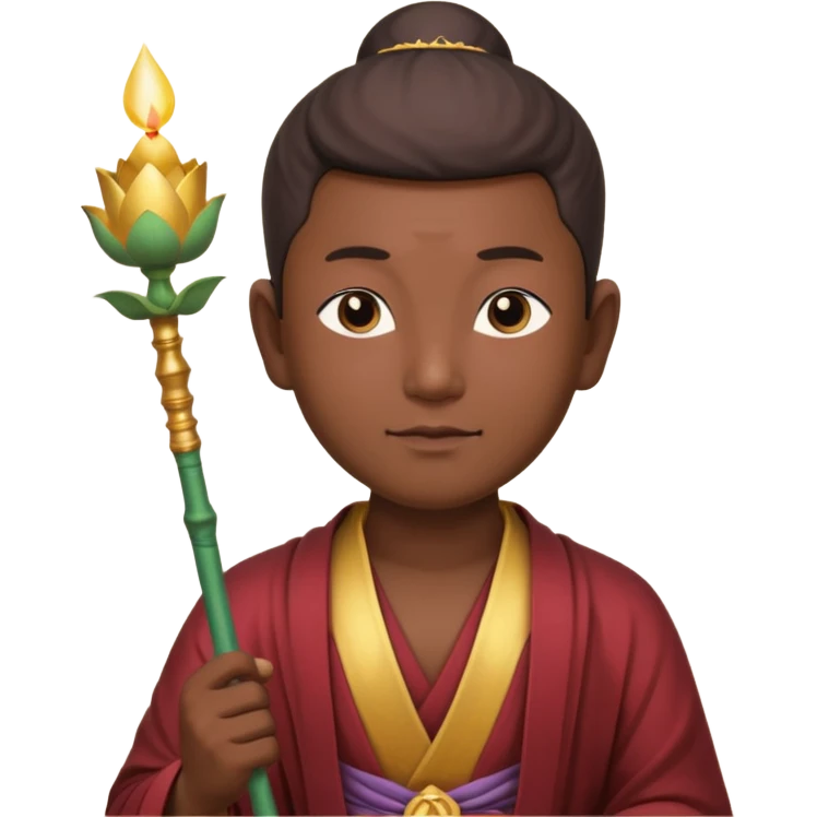 asian man with lotus, scepter, buddhism, lotus emoji