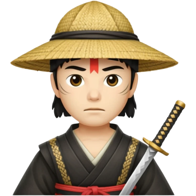 Samurais in Hat, Samurai with straw hat and sword sheath emoji