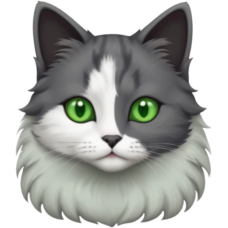 one dark grey and white cat and one completely solid dark grey cat with green eyes and white paws emoji