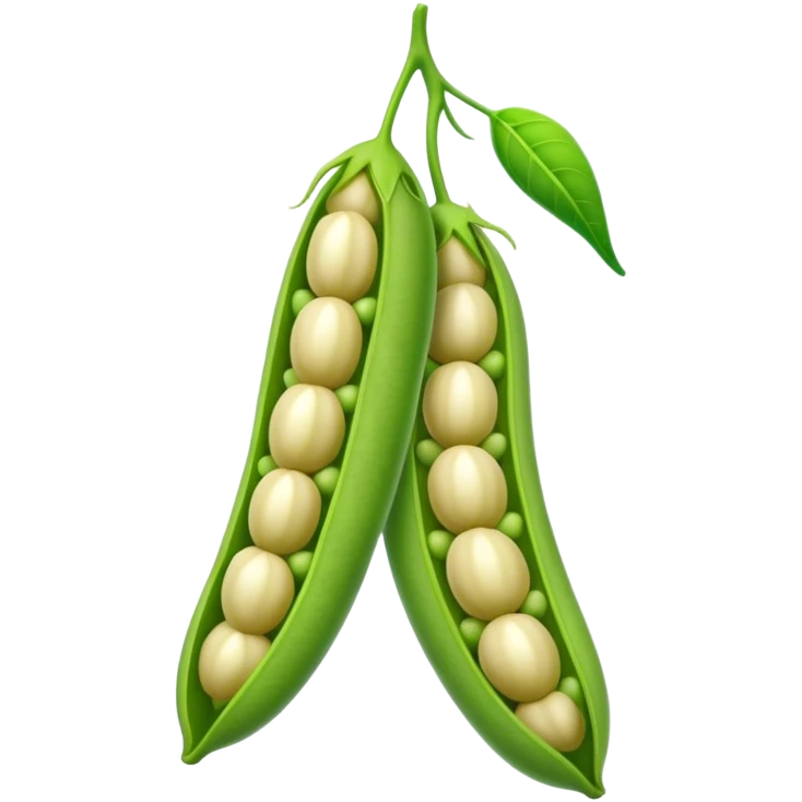 two green soybean pods with 3 seeds in each one emoji