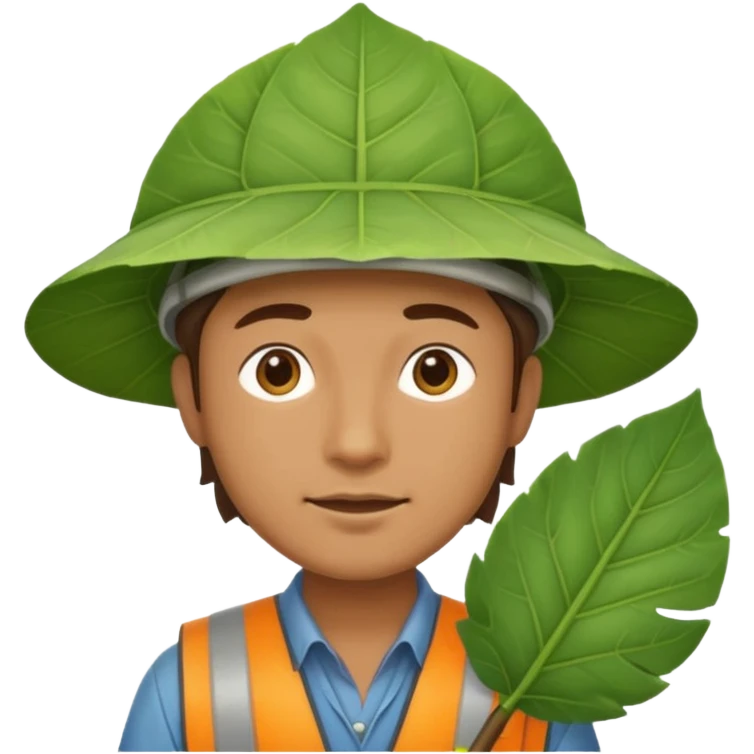 an surveyor man wearing a large leaf headgear emoji