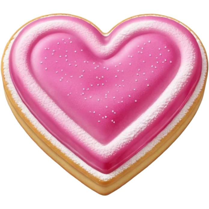 Realistic shortbread cookie in the shape of a heart with pink jelly middle filling and sprinkled powder sugar on top. emoji