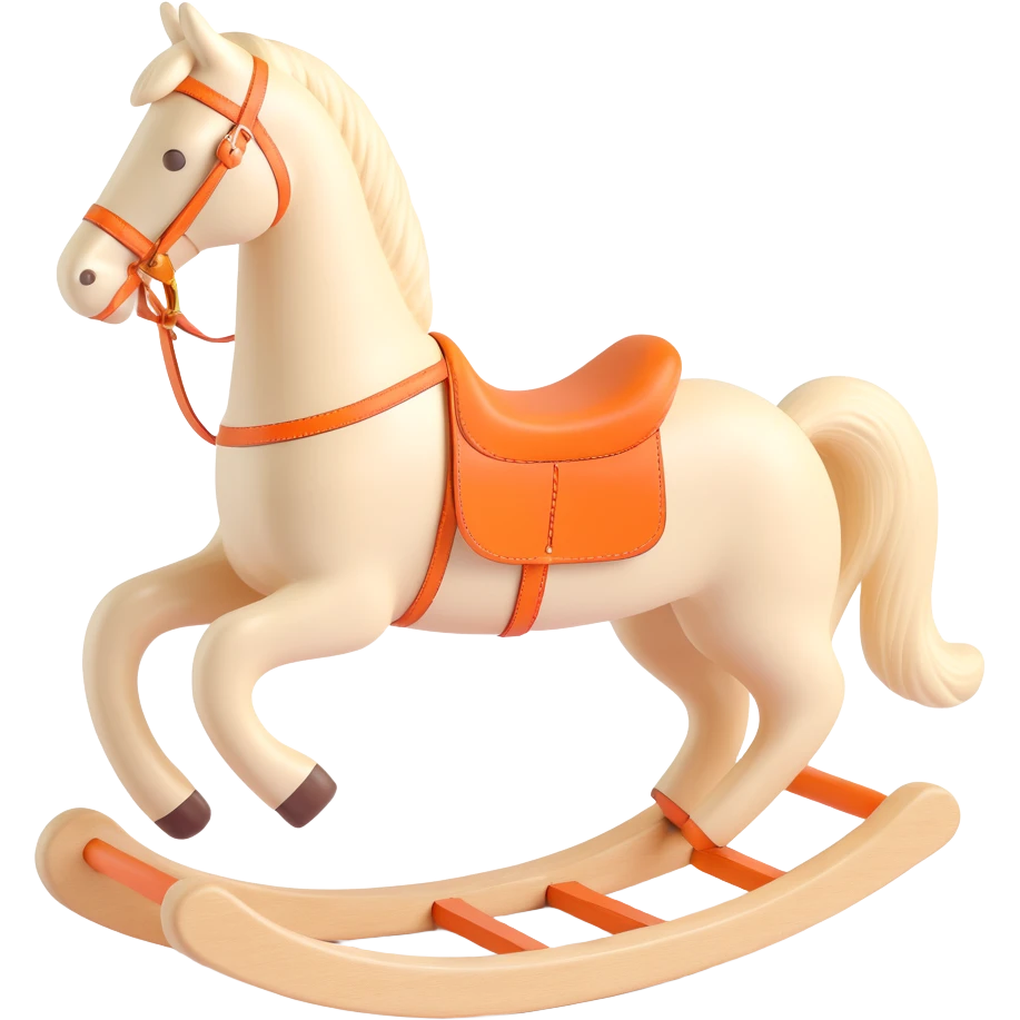 rocking horse, 3D, unpainted wood, basic shape, Hermès orange accent, minimal design, no text emoji