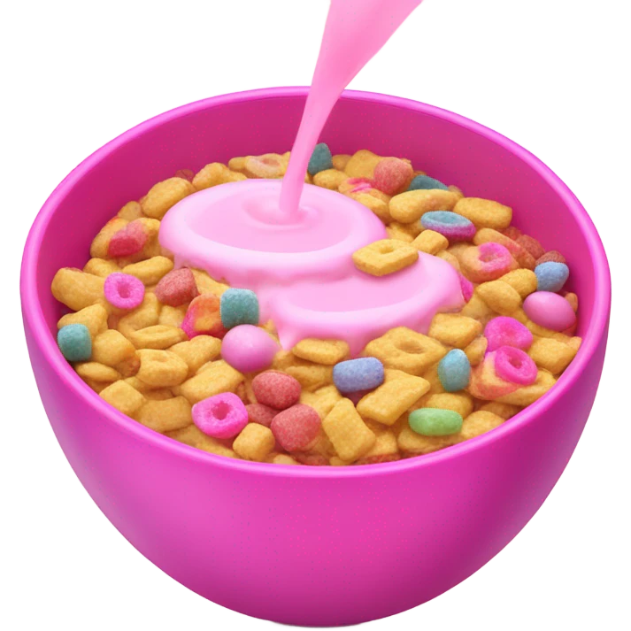 Hot pink milk with glitter and cereal in a bowl  emoji