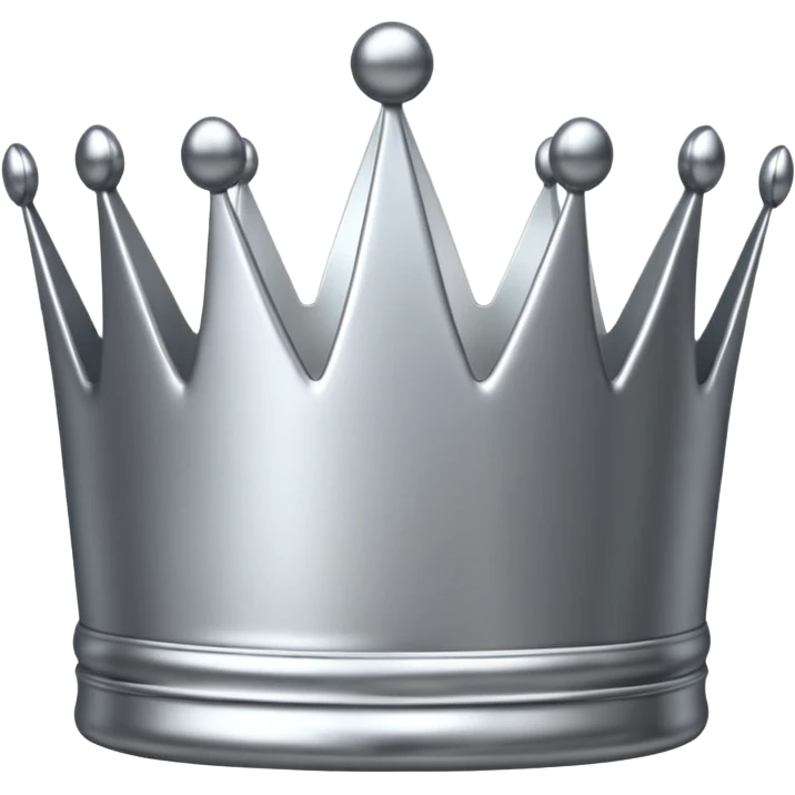A luxury silver crown emoji, chrome metallic finish, smooth rounded edges, subtle sparkle, polished reflective surface, cute proportions, iOS emoji style, centered on a clean white background, soft studio lighting, no outlines emoji