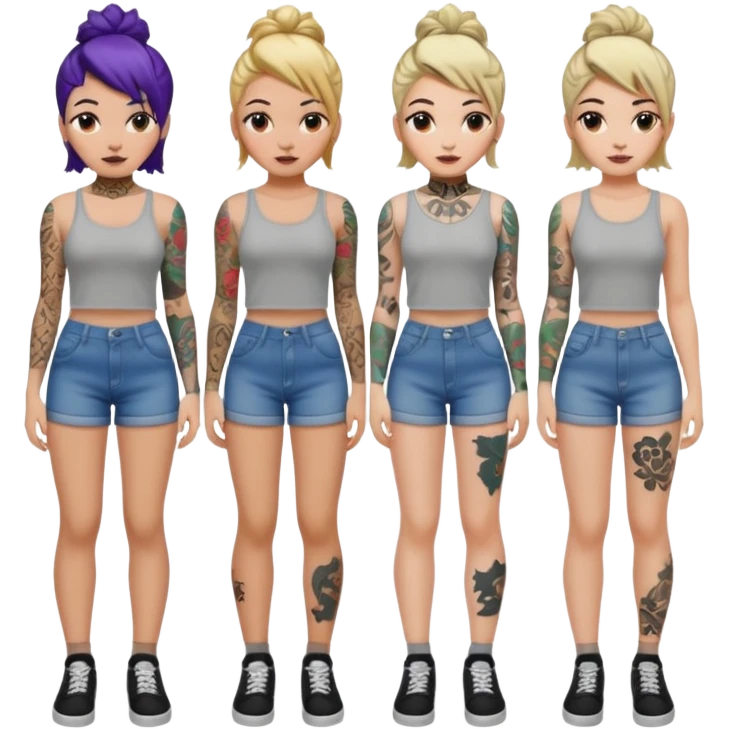 TATTOOED GIRL FULL BODY DIFFERENT HAIRSTYLES COLORS emoji