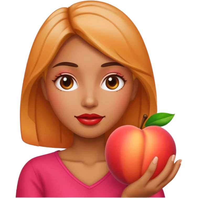 woman holding a peach emoji