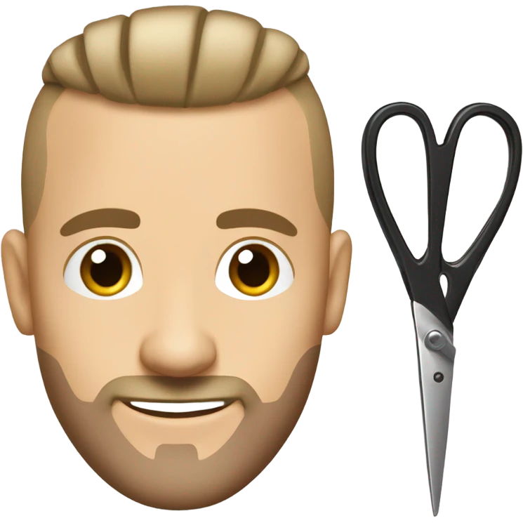 Caucasian barber with scissor face tattoo with a razor sharp hairline with a bald fade emoji