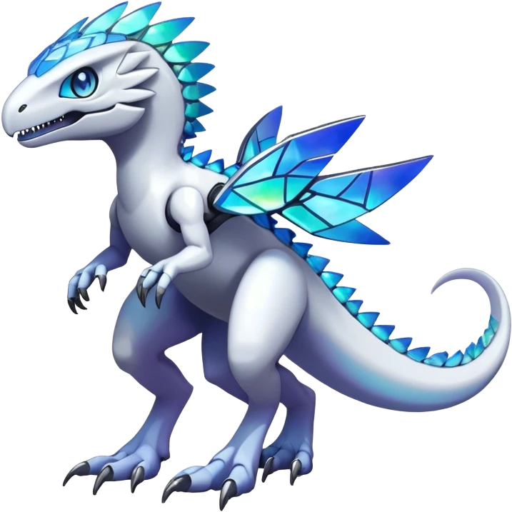 Shiny Futuristic Ethereal Fakemon-Pokemon-Digimon-Spectrobes-Raptor-fusion, full body emoji