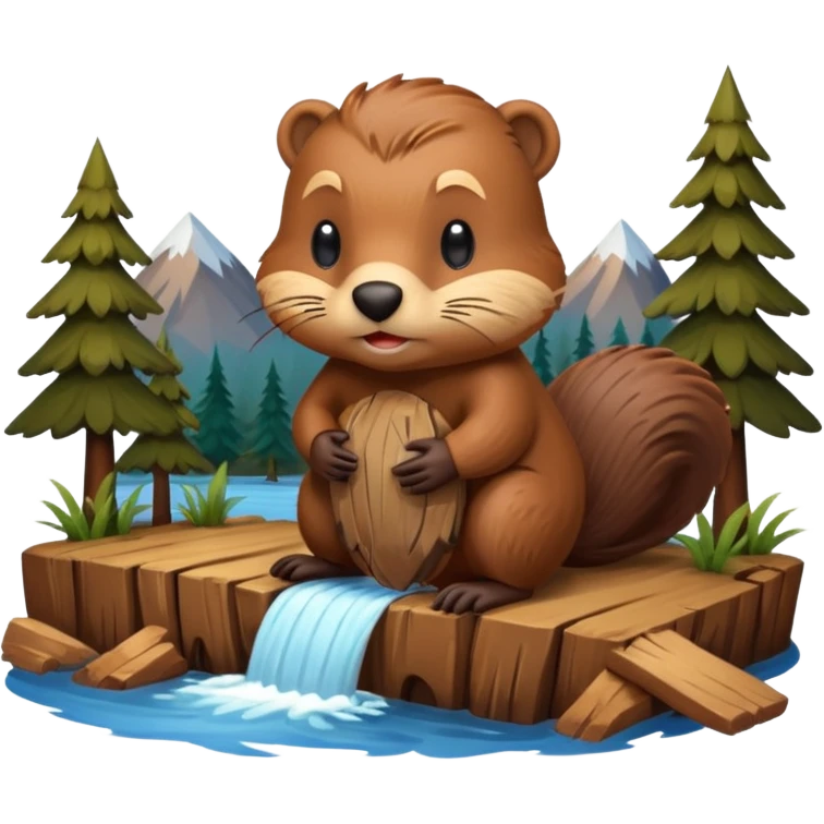 Cute beaver building a dam emoji