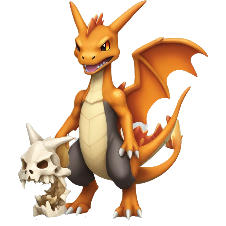 Charizard with a Cubone-skull-face emoji