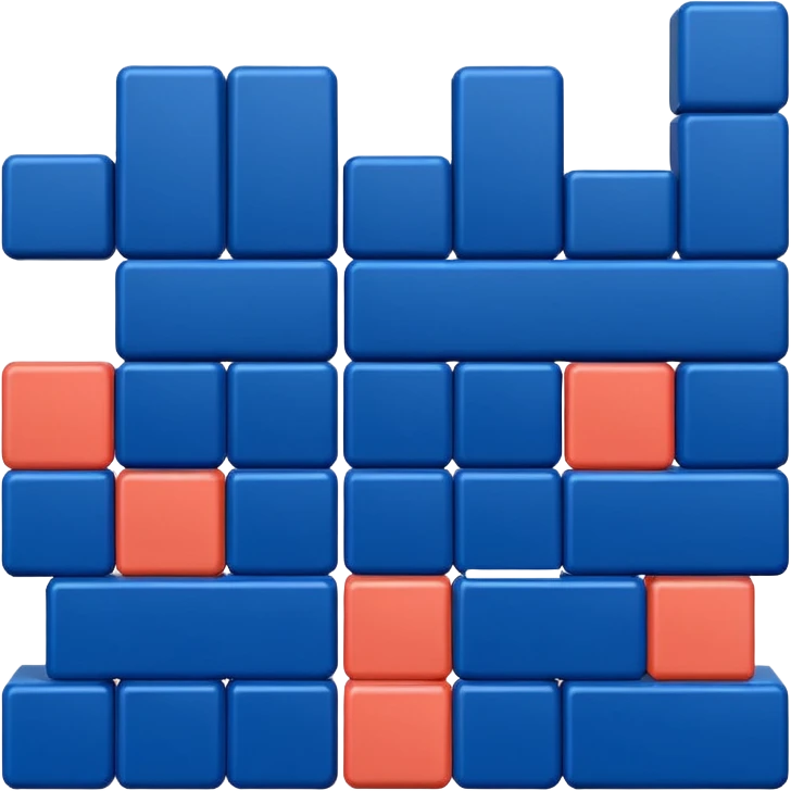 Modern minimal emoji: building blocks + connection flows + gear. Deep blue and coral colors. Professional no-code expert signature. Geometric clean style. emoji