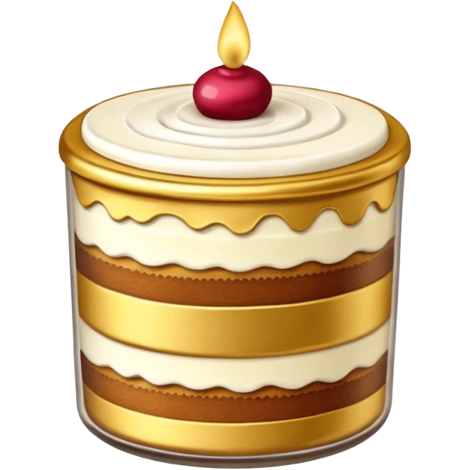 A layered small jar of cake that is gold outline black background ONLY GOLD  emoji