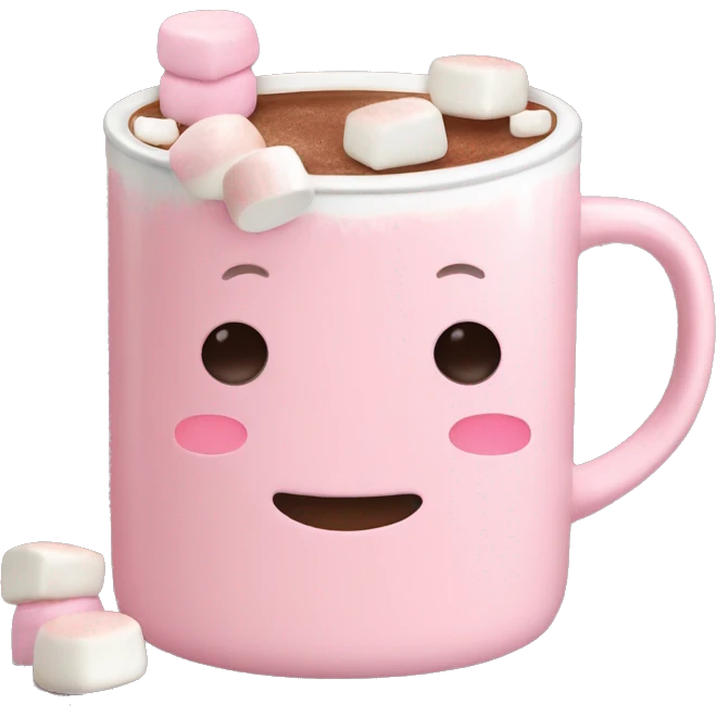 Light Pink mug of hot chocolate with marshmallows  emoji