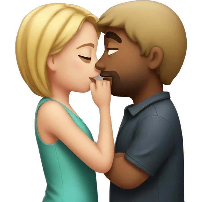 A tall fat boy kissing a short beautiful girl emoji