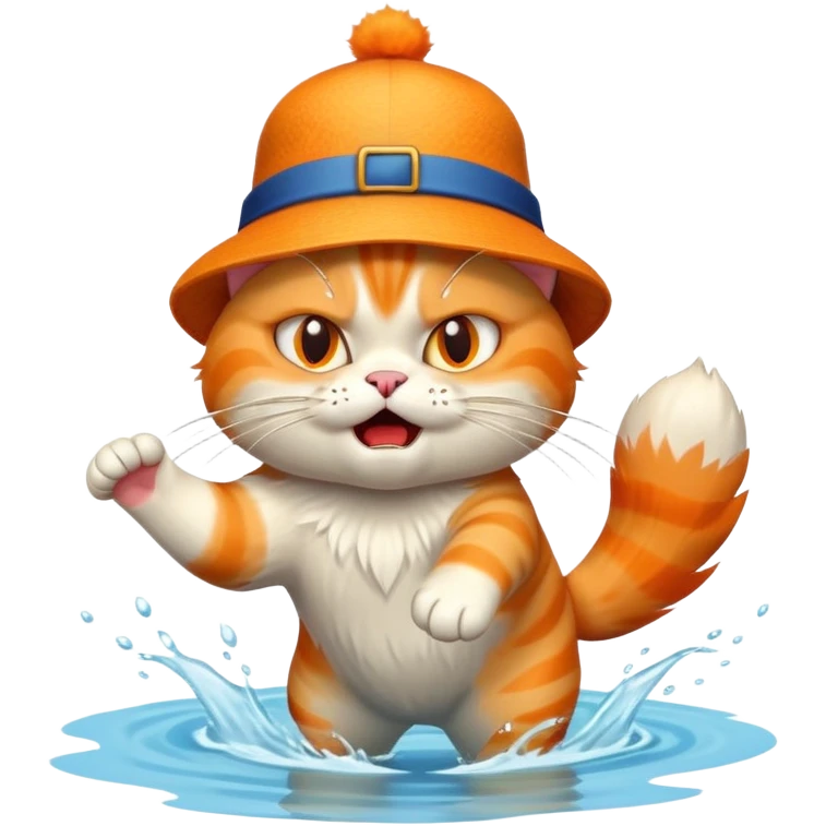 angry cat with a hat jumping into a lake emoji