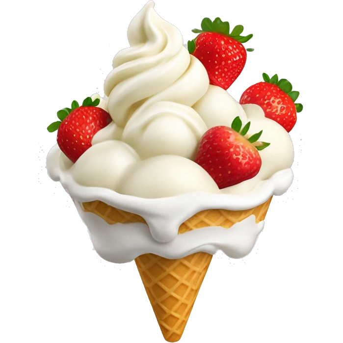 vanilla ice cream with strawberries and whipped cream on top  emoji