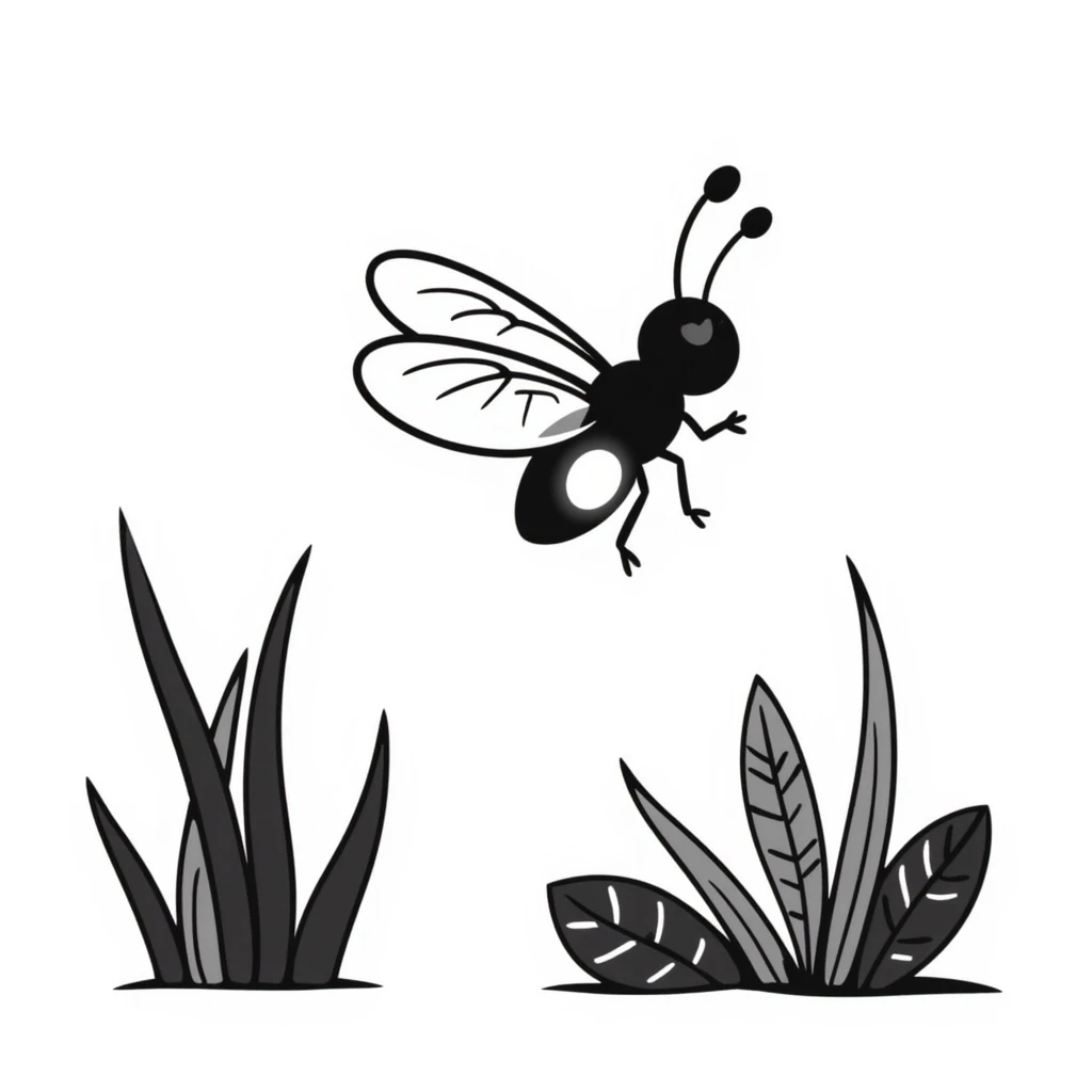 a firefly glowing in a natural setting, hand-drawn doodle style emoji