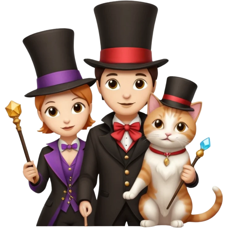 magician couple and their pet cat emoji