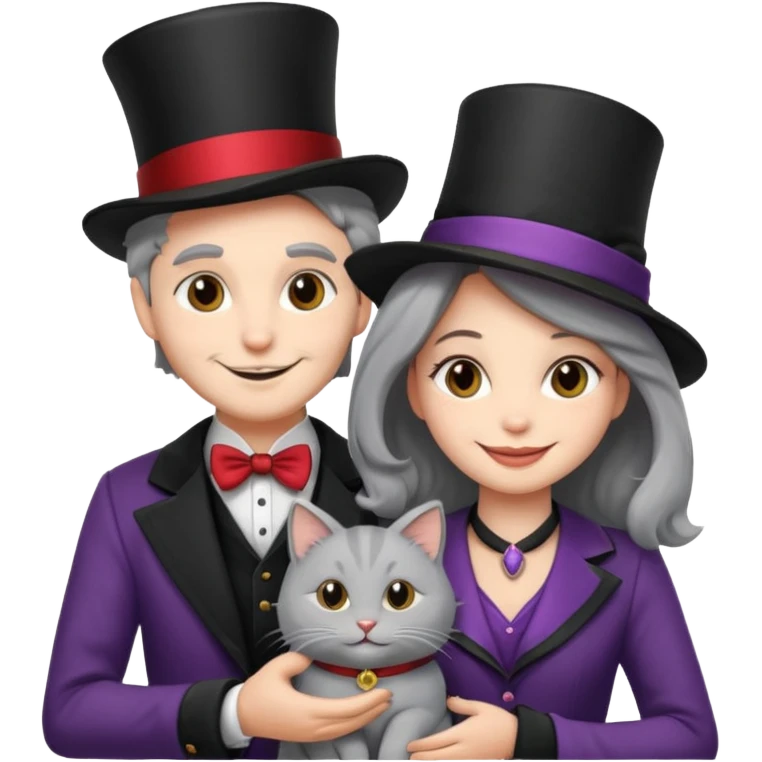 magician couple and their pet cat emoji