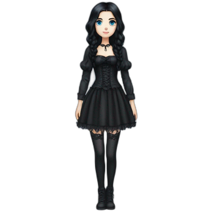 black hair and blue eyes girl wearing gothic clotesm fullbody emoji