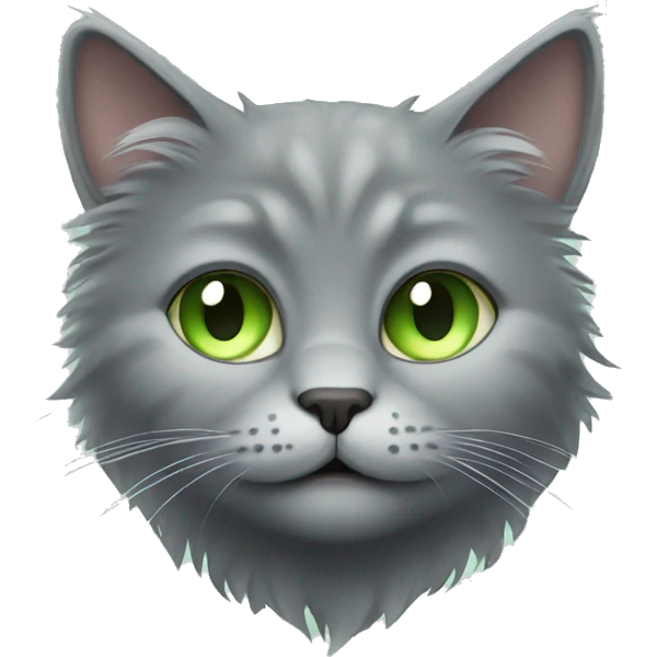 Grey fluffy cat with light green eyes emoji