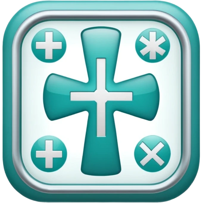 Emoji-style icon representing disease detection using a medical cross, scan frame, and health signal. Clean, friendly, rounded design, clear at small sizes, teal and white accents, no text, transparent background. emoji