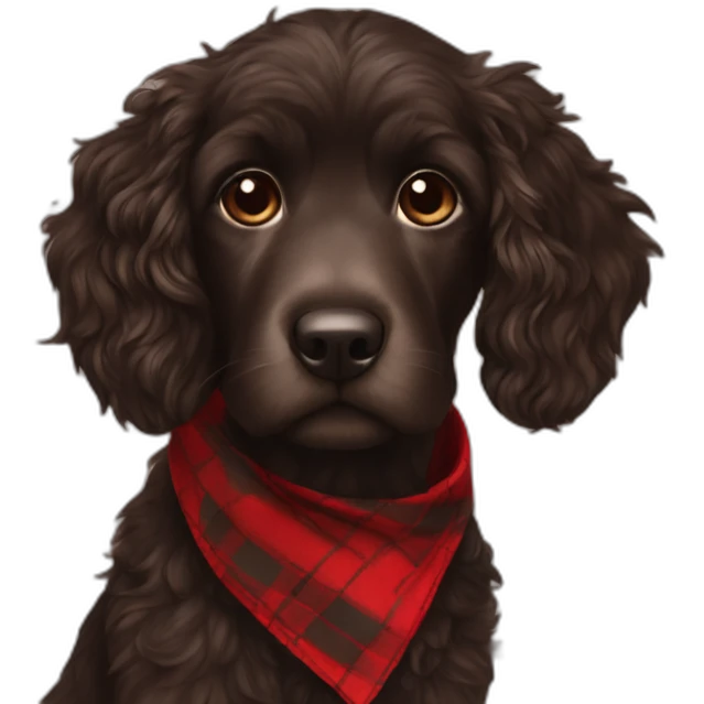 Black Chocolate brown colored doodle with a red and black flannel hankerchief emoji