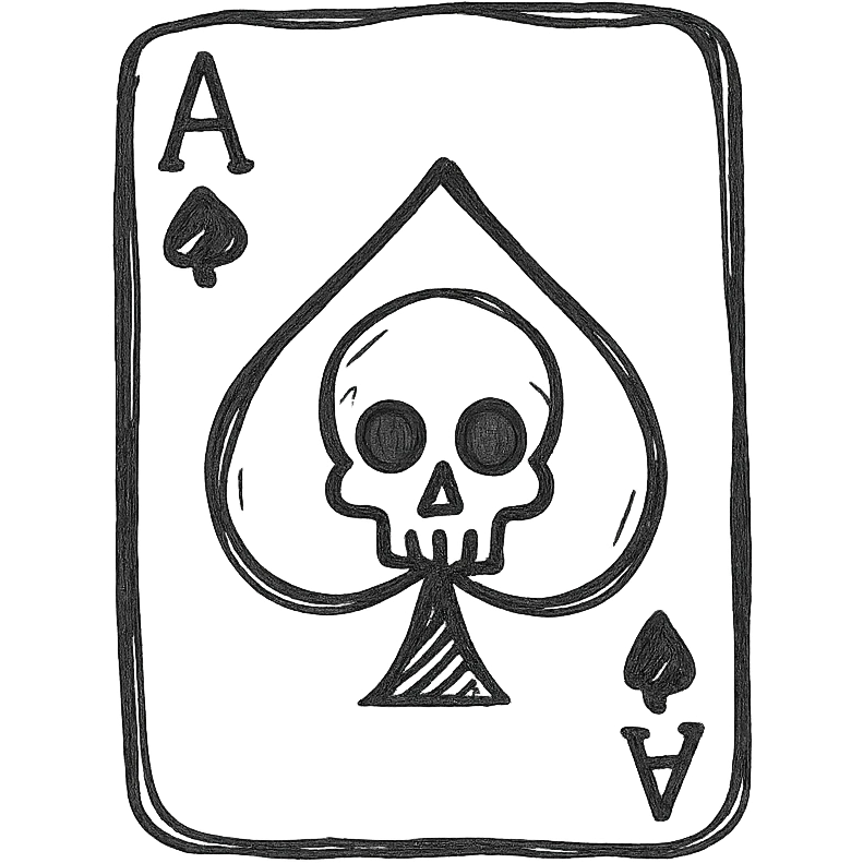 white skull and ace of spades, hand drawn outline style emoji