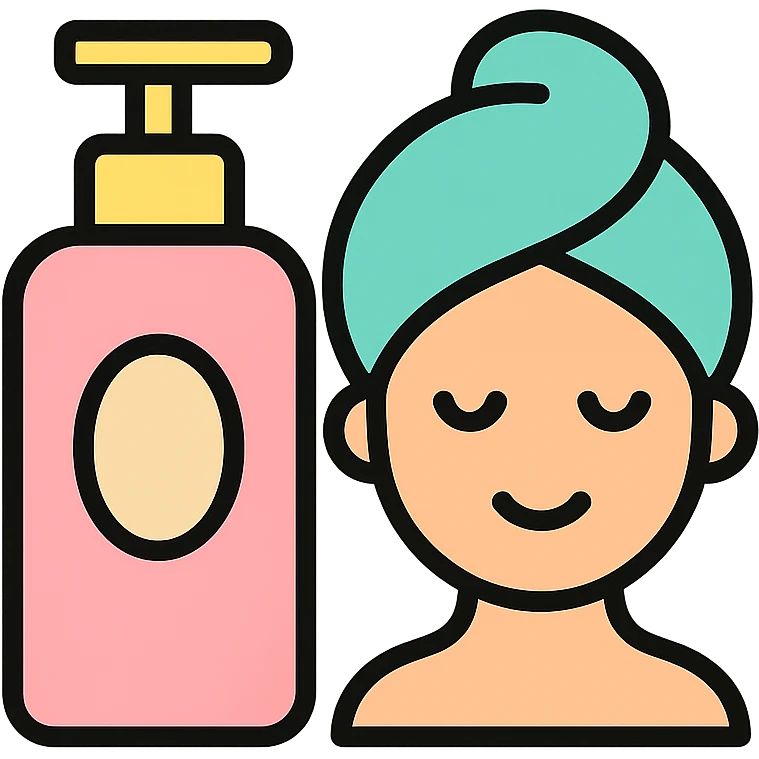 minimal flat icon of skin care routine, lotion bottle, soft pastel colors emoji