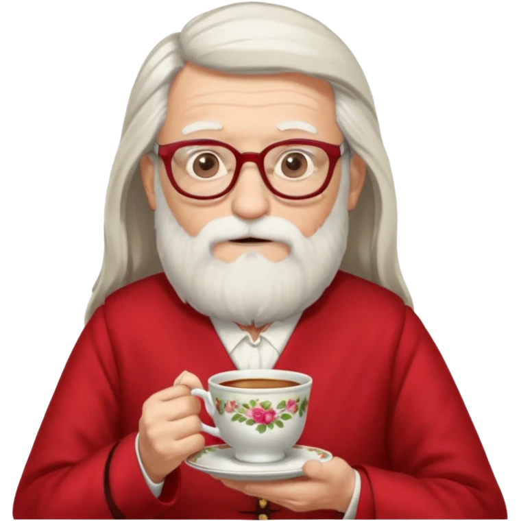 Bearded elderly with teacups long beard read dress emoji