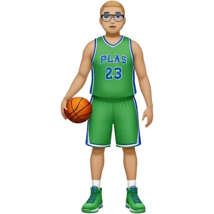Full Body white plus size male basketball player wearing glasses wearing blue green uniform emoji