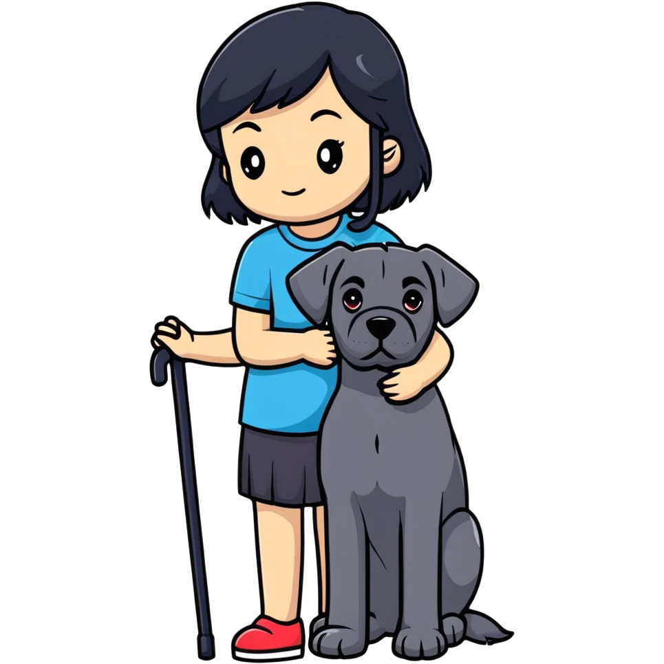 girl with long black hair hugging a black Cane Corso dog emoji