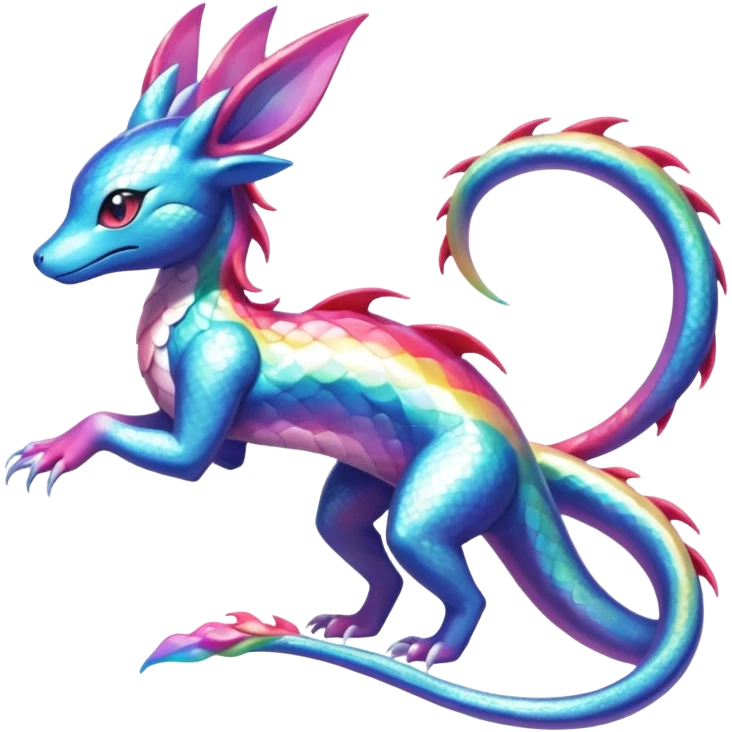 Shiny Sparkly beautiful gorgeous ethereal Rainbow Scaley Exotic Salandit-Aurorus-Sylveon-Suicune-Dragonair-Fakémon-hybrid-creature (full body) emoji