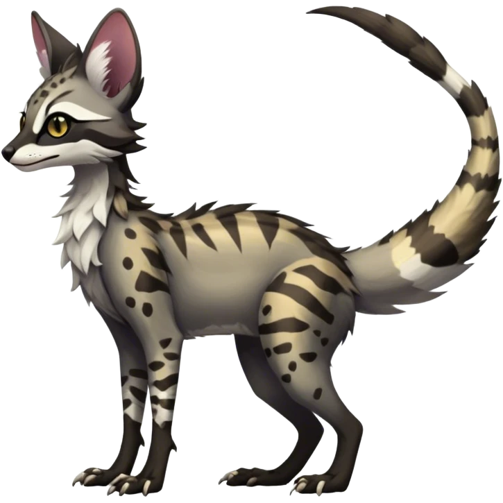 Feral Rare Fantasy dark tropical Vernid-Sergal-Genet-Trico-species by LiLaiRa, random markings, tufted tail, tufted ears, full body, 4 legs emoji