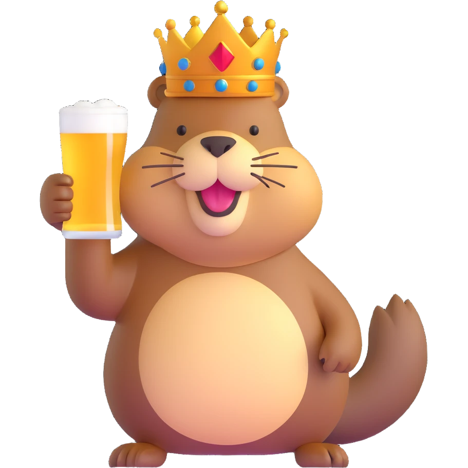 beaver with a crown on her head and a glass of beer in her hands emoji