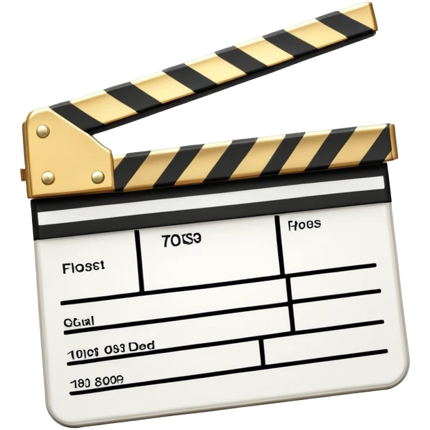 stylized clapperboard with shiny gold upper part and white lower part, diagonal striped pattern emoji