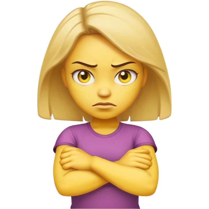 girl yellow angry face emoji with arms crossed over each other in front  emoji