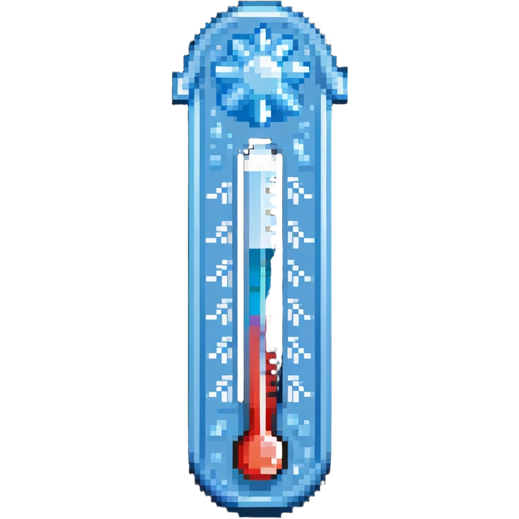 Thermometer showing low temperature with ice crystals emoji
