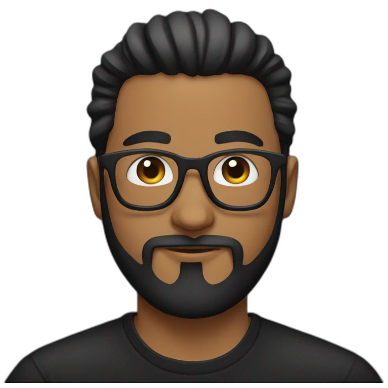 Man with clear glasses and a black tshirt and a man bun and beard emoji
