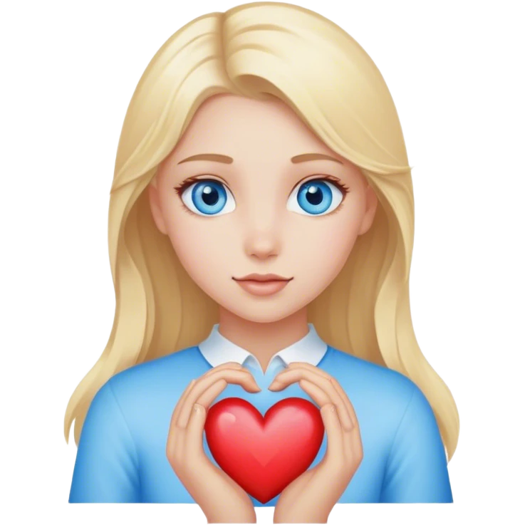 Blonde girl with blue eyes shows a heart emoji