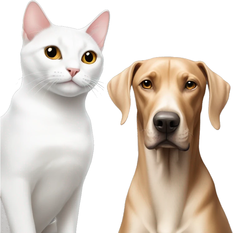 White cat sitting with Doberman emoji