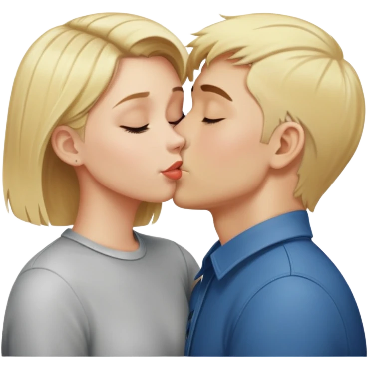 Blond girl kissing blond man with short hair emoji